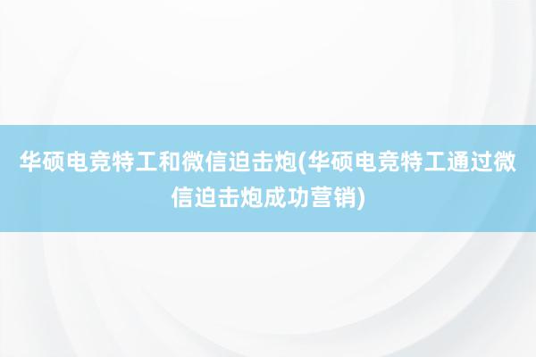 华硕电竞特工和微信迫击炮(华硕电竞特工通过微信迫击炮成功营销)