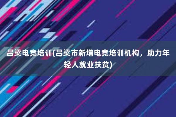 吕梁电竞培训(吕梁市新增电竞培训机构，助力年轻人就业扶贫)