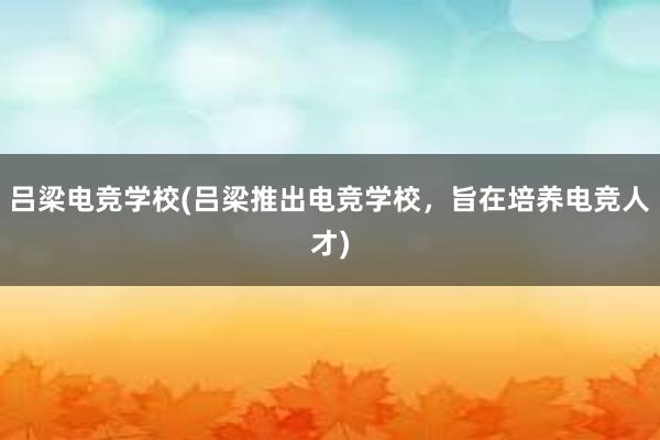 吕梁电竞学校(吕梁推出电竞学校，旨在培养电竞人才)