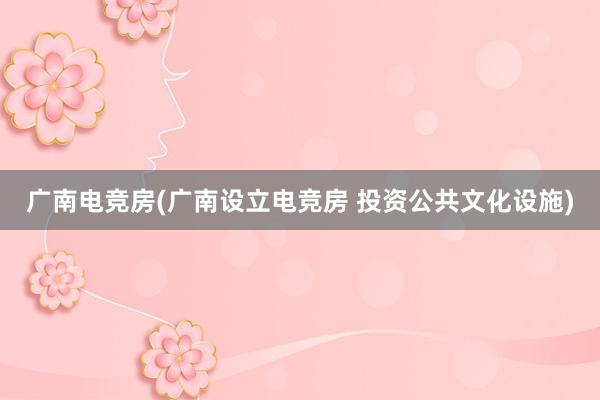 广南电竞房(广南设立电竞房 投资公共文化设施)