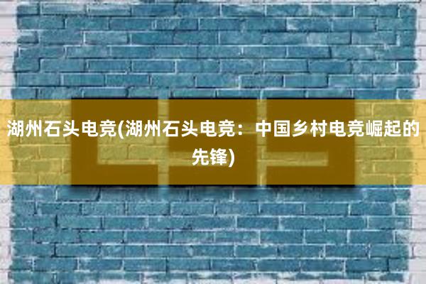 湖州石头电竞(湖州石头电竞：中国乡村电竞崛起的先锋)