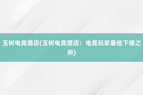 玉树电竞酒店(玉树电竞酒店：电竞玩家最佳下榻之所)