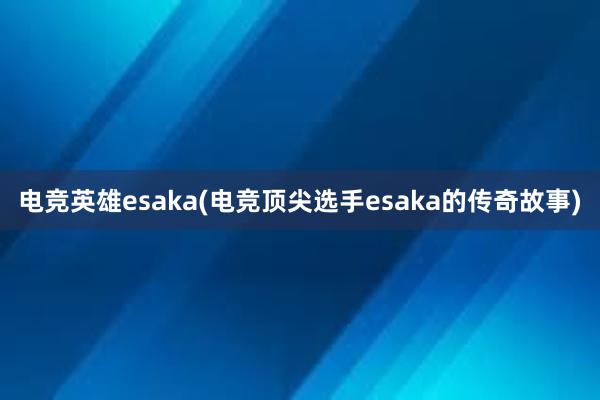 电竞英雄esaka(电竞顶尖选手esaka的传奇故事)