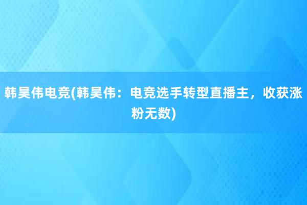 韩昊伟电竞(韩昊伟：电竞选手转型直播主，收获涨粉无数)