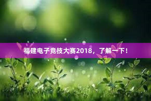 福建电子竞技大赛2018，了解一下！