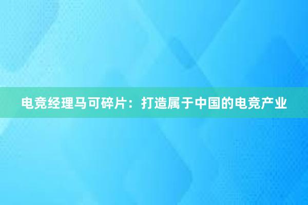 电竞经理马可碎片：打造属于中国的电竞产业